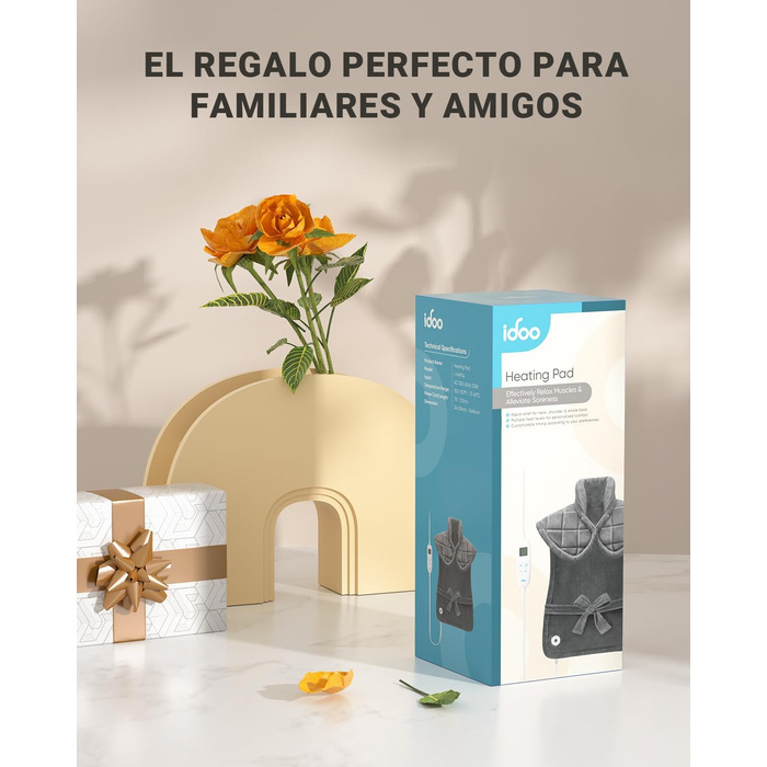 Електрична грілка iDOO 61x84 см з автовимкненням, для спини, шиї, плечей, 6 рівнів нагріву, таймер, сірий фланель, пральна