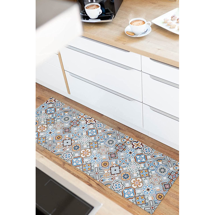 Кухонний килимок andiamo для передпокою, миється, нековзний, ПВХ, з захистом від забруднень, плитка і прикраси, кухонний килимок в східному стилі, колір розмір (50 х 150 см, синьо-сірий)