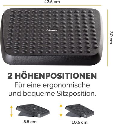 Підставка для ніг Fellowes Standard, регульована по висоті, з вільно рухомою платформою, з переробленого пластику, для офісу та дому, чорна