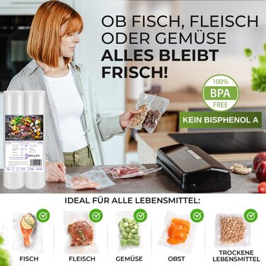 Вакууматор для продуктів BACHWERKE з шириною шва 32 см, вакуумний пакувальник з запасним різаком, рулоном плівки та 10 пакетами XXL