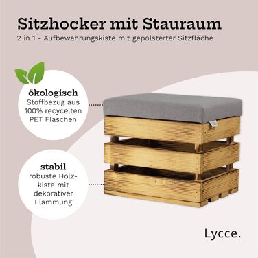 Табурет з лікчем для зберігання, полум'яний дерев'яний ящик, м'яка кришка сіра, 35 л (40x32x34 см)