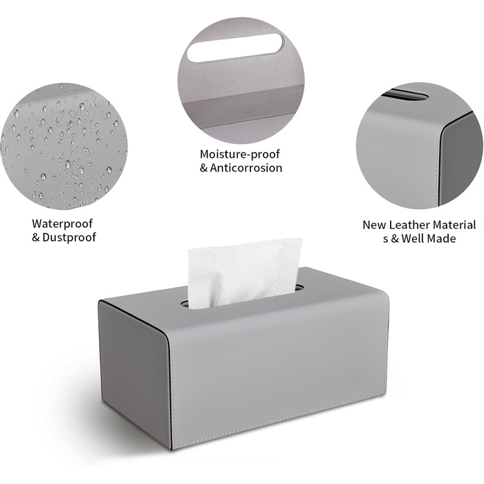 Склянка для серветок з PU шкіри, сіра, прямокутна - KINGFOM | для офісу, авто, дому