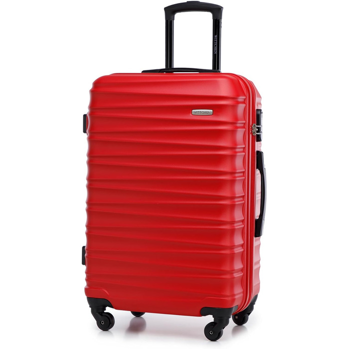 Набір валізWITTCHEN 4 в 1: Чотири валізи з ABS-пластику з коліщатами Spinner, кодовий замок, Groove Line (червоний)