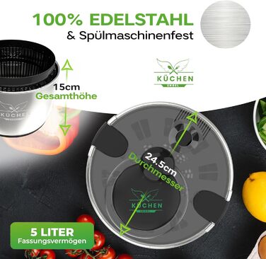 Салатниця-швидкоочисник з нержавіючої сталі, 5л [з мискою та бамбуковим приладдям]