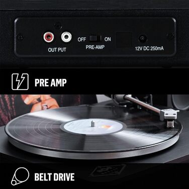 Вініловий програвач House of Marley Stir It Up Wireless з Bluetooth, попереднім підсилювачем, тонармом Audio-Technica, корпус із бамбука, швидкості 33/45 об/хв, екологічний дизайн, чорний