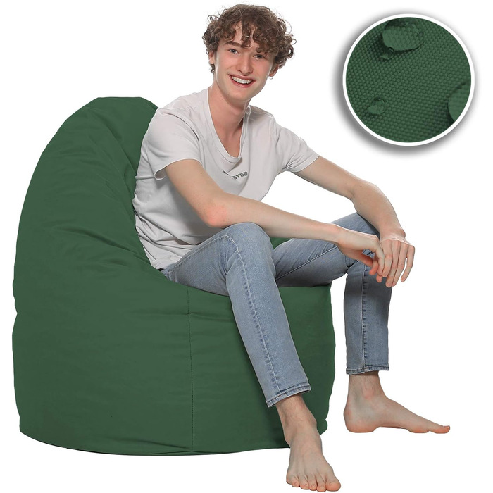 Подушка для підлоги Beanbag XXL для дорослих і дітей - підходить для ігор або відпочинку - в приміщенні та на вулиці, оскільки вона водонепроникна - з намистинами EPS, колір темно-зелений, розмір XL