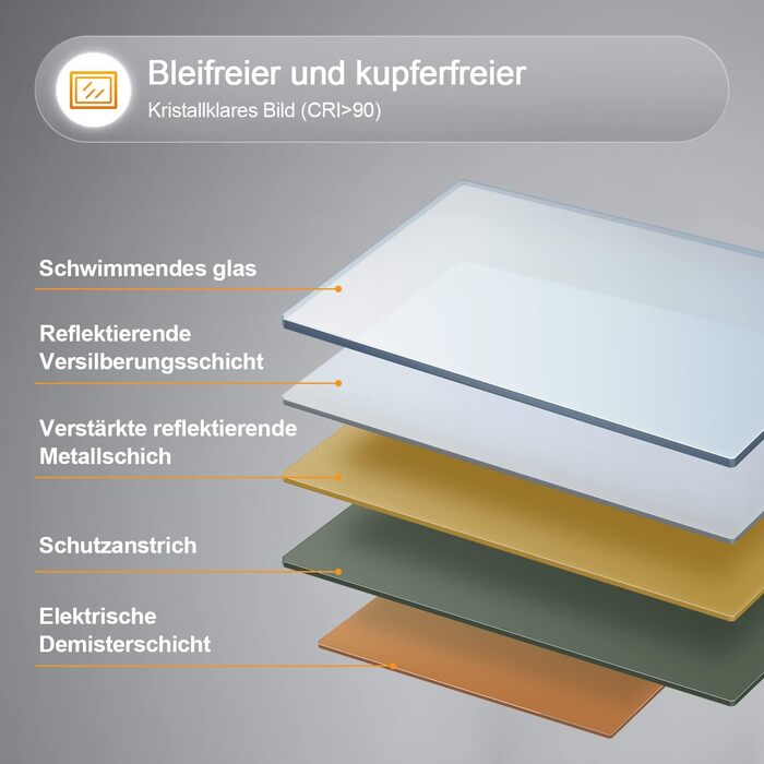 LED дзеркало для ванної кімнати з підсвічуванням 40x60 см, сенсорне керування, 3 кольори світла, IP67, енергозберігаюче A++