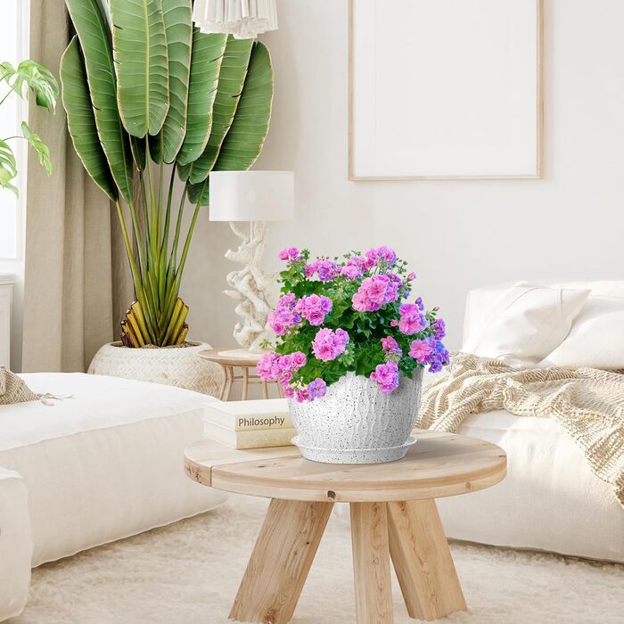 Великі горщики для квітів 3 шт. (30.5x25.4x25.4x22.9 см) з водозливами, білі з чорними крапками, для дому та саду