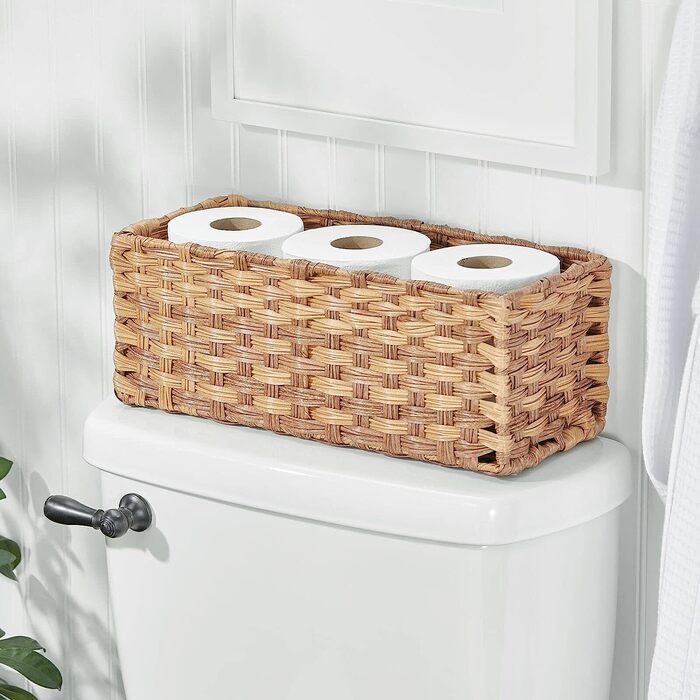 Тримач для туалетного паперу в сільському стилі mDesign, плетений кошик для фермерського будинку-невеликий органайзер для зберігання речей у ванній, на стійці або унітазі-вміщує 3 рулони туалетного паперу-Сірий омбре(верблюжий)