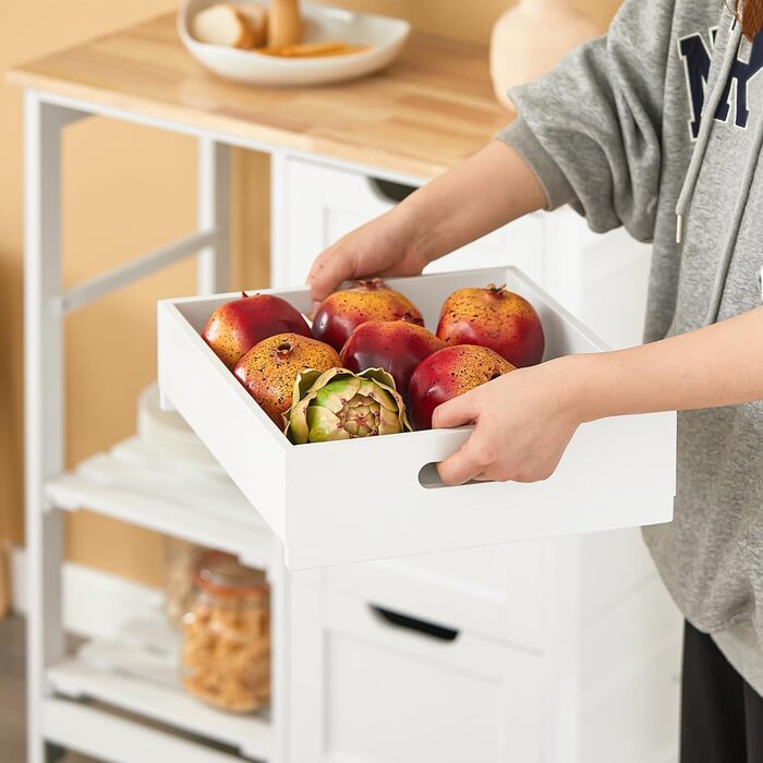 Сервісний візок SoBuy з колесами – кухонний візок з 2 знімними полицями та підносом – візок для кухні, вітальні, їдальні – 68x85x38 см, до 50 кг, MDF, FKW79-SCH (Білий)