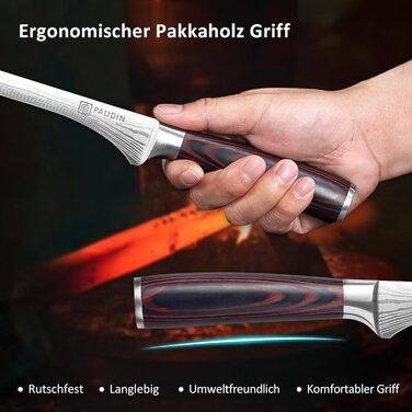 Набір кухонних ножів Paudin 7 предметів з дерев'яним блоком, професійний набір ножів для кухні, високоякісні ножі з ABS ручками