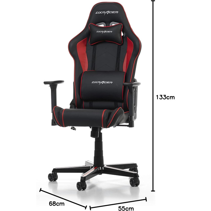 Геймерське крісло DXRacer Prince P08, шкірозамінник, чорне-червоне, для людей зростом до 185 см