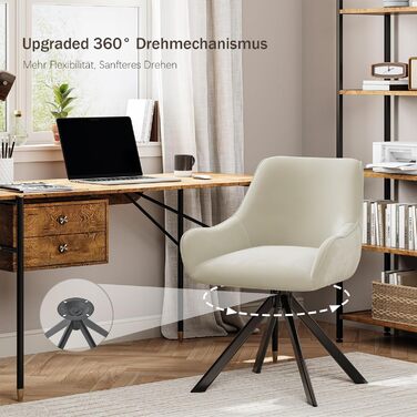 Обідні стільці поворотні, комплект 6 шт. з підлокітниками, 360° - м'які стільці з тканини льон, сучасний дизайн, металевий каркас, для кухні, вітальні, офісу, бежевий