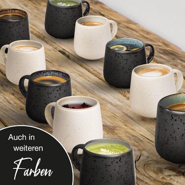 Набір з 4 чашок Moritz & Moritz SOLID - кольорові, чорний екстер'єр, з кераміки, для кави, чаю, мікрохвильова піч, безпечно мити в посудомийній машині