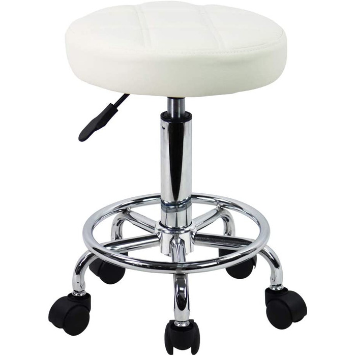Стілець на коліщатках KKTON робочий стілець барний стілець регульований по висоті 49-64 см поворотний зі штучної шкіри (білий)