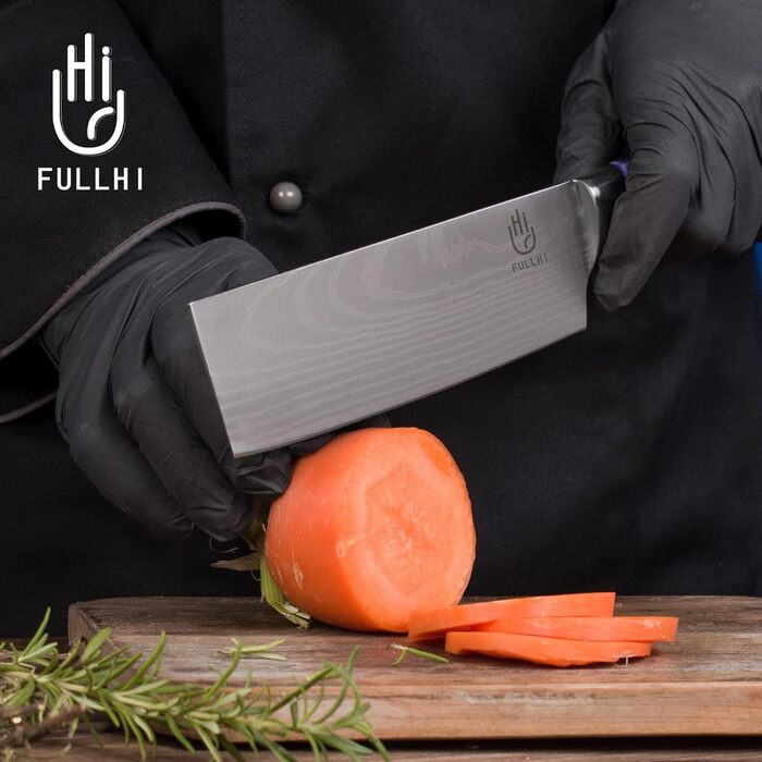 Японський набір ножів FULLHI 15 предметів з магнітним підставкою, леза з японської сталі, ергономічні ручки з смоли для професійної та домашньої кухні (фіолетовий, 14 ножів)