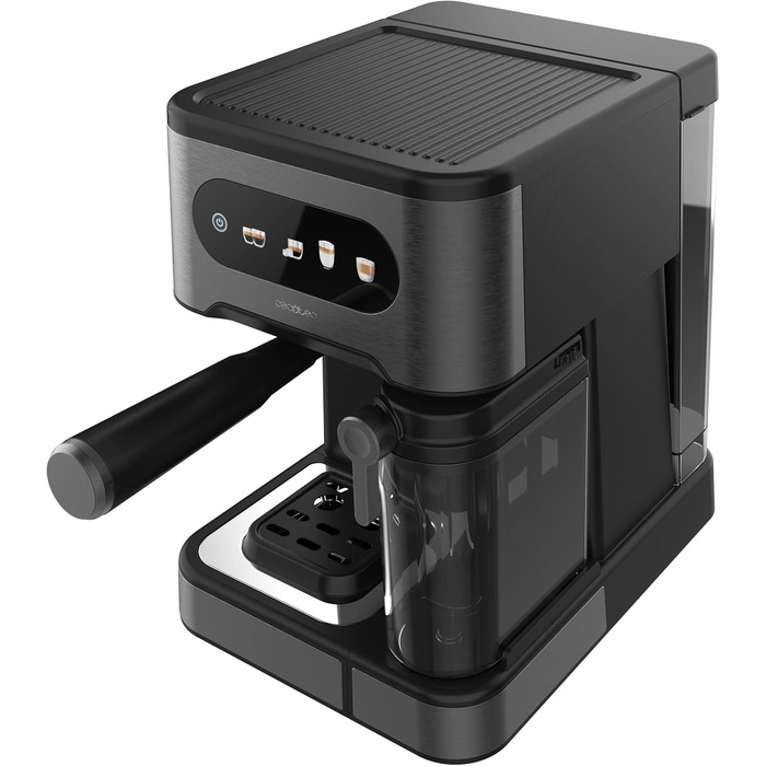 Кавомашина Cecotec Halbautomatische Express-Kaffeemaschine Power Espresso 20 ColdBrew Latte: 1350 Вт, 20 бар, холодний/теплий/гарячий, сенсорний екран, 1.5 л резервуар для води, 500 мл молока, підігрівач чашок, подвійний портафільтр