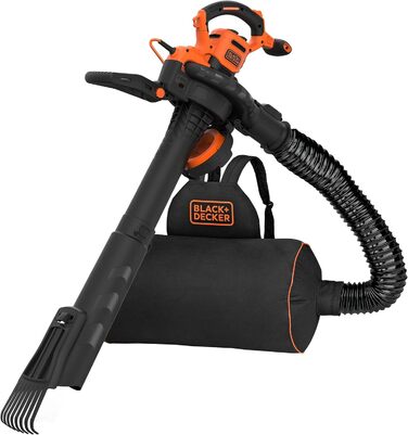 Black+Decker 3-в-1 електропристрій для прибирання листя BEBLV301 (3000 Вт) з подрібнювачем, решетом та мішком-рюкзаком 72л - висока швидкість видуву та регульована потужність всмоктування