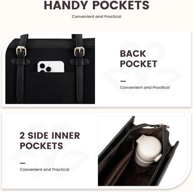 Сумка для ноутбука LOVEVOOK 15.6 дюймів, жіноча, для роботи, навчання, офісу, університету, чорна