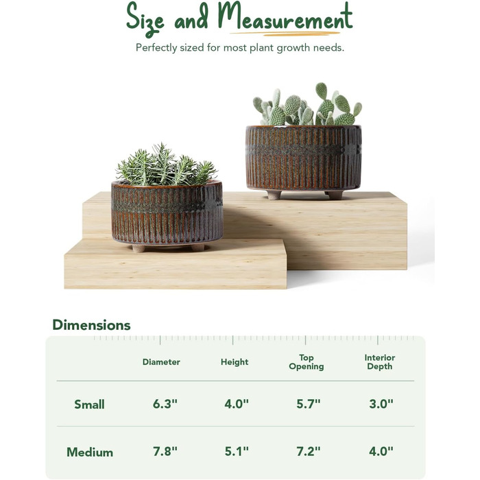 Набір горщиків для сукулентів LE TAUCI, 16,5+20 см, кераміка, для дому, з дренажними отворами, сучасний циліндричний дизайн, набір 2 шт., реактивна глазур чорного кольору