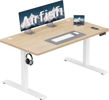 Електричний стіл Airfish 140x60 см з регулюванням висоти, USB-портом і пам’яттю, бежевий