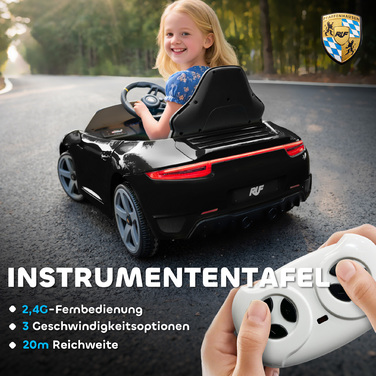 Дитячий електромобіль на акумуляторі, з дистанційним керуванням, музикою, звуком клаксона, USB-роз'ємом, ременем безпеки, для дітей 3-5 років, чорного кольору