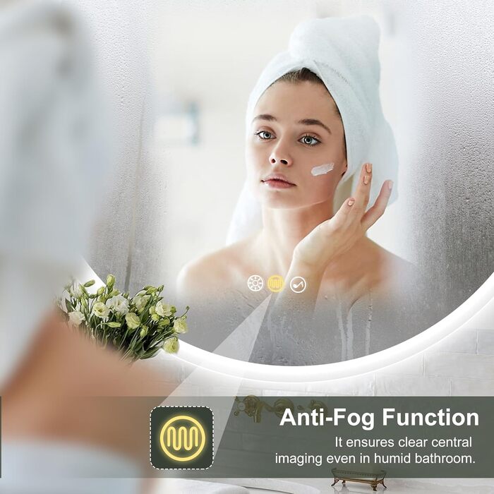 Дзеркало для ванної кімнати S'bagno Runder з підсвічуванням 60 см, з функцією запобігання запотіванню, 3 колірні температури, регулювання яскравості, HD скло, функція пам'яті, IP44, Bluetooth, 5-кратна лупа