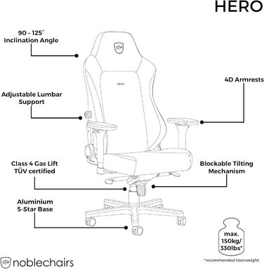 Крісло ігрове Noblechairs Hero Doom Edition – PU-шкіра, до 150 кг, ергономічне, для дому та офісу