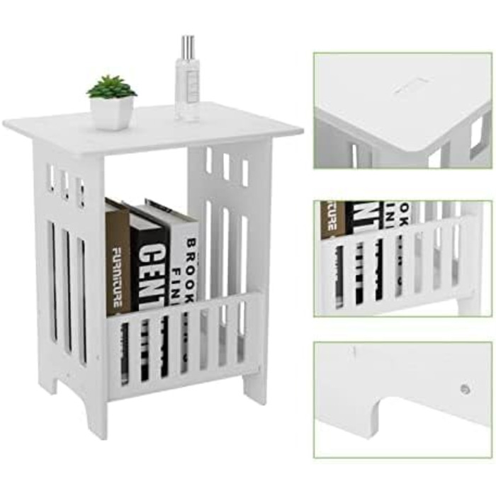 Нічний столик 32x26x40 см сучасний квадратний білий з місцем для зберігання