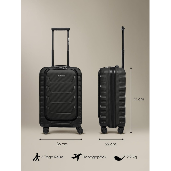 Набір валіз Smartbox Hartschalen Edition 01: 3 валізи, розширюються, з TSA-замком та відділенням для ноутбука (Чорний)