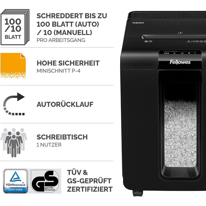 Fellowes Autofeed Aktenvernichter AutoMax 90M: Шредер для паперу з автоподачею, MiniCut (P4), 90 аркушів за 5 хвилин, 17 літрів