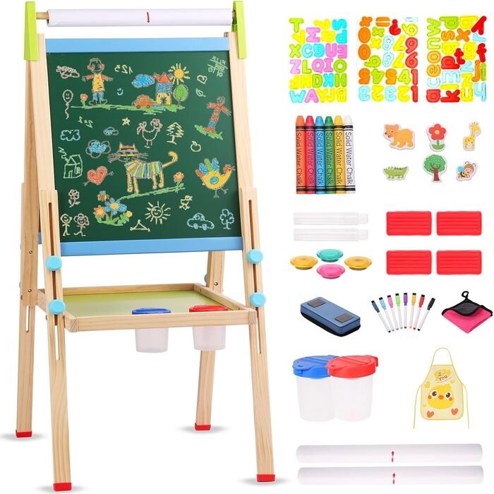 Дерев'яна іграшкова дошка Kinder: двостороння мольберт-дошка з аксесуарами для малювання, для дітей 3-12 років