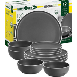 Набір посуду BRUNNER Melamin Camping | 12 предметів - тарілки та миски для 2-4 осіб | DOLOMIT Midday - Стійкий до подряпин, штакельний набір 12 предметів