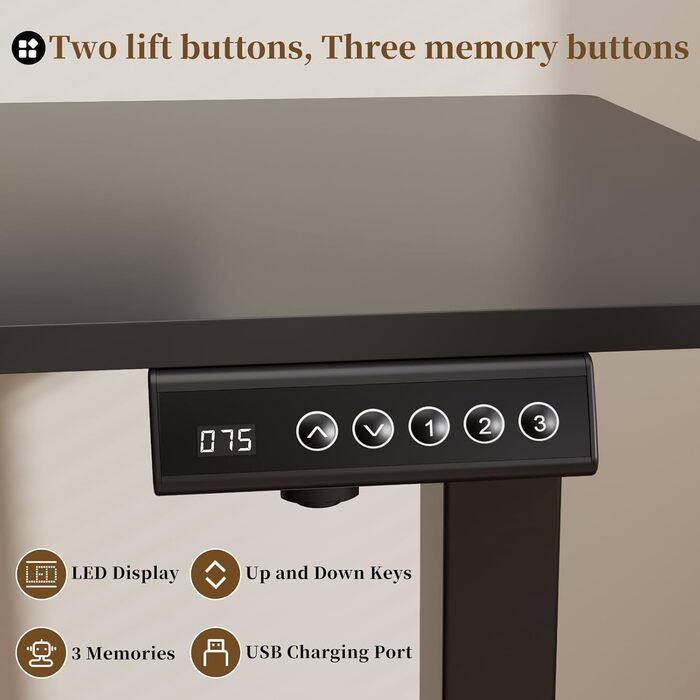 Електричний підйомний механізм для столу 2-рівневий з пам'яттю, чорний, для стоячого робочого місця