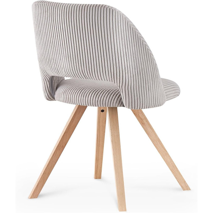 Набір з 2 стільців для їдальні B&D home® Vicky – оббивка з тканини Cord, сірий колір, ергономічна спинка, дерев'яні ніжки, дизайн модерн-кантрі для кухні, їдальні та вітальні