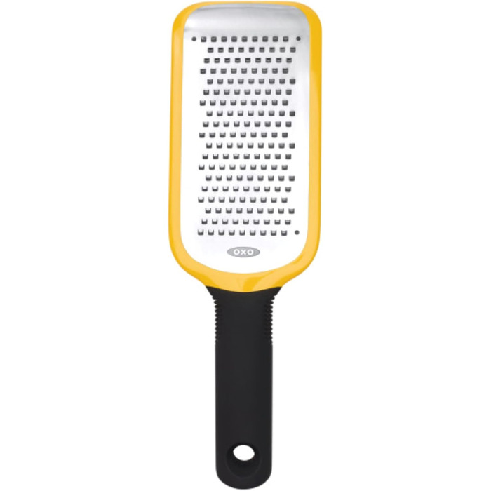 OXO Good Grips Терка кулінарна прямокутна з контейнером для збору з нержавіючої сталі, для овочів та іншого, срібна/чорна (середня)