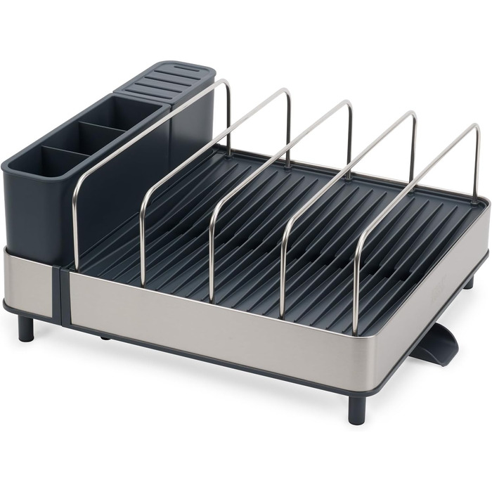 Сушарка для посуду Joseph Joseph Extend Max Steel з контейнером для столових приладів, сіра, нержавіюча сталь - велика місткість