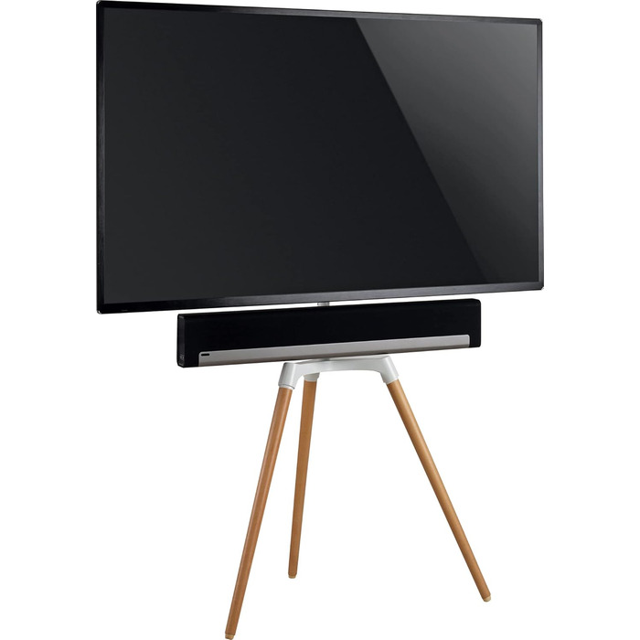 Підставка для телевізора Schwaiger 658200: дерев'яна стійка-монопод для телевізорів до 65 дюймів, до 35 кг, з кріпленням для саундбару, білий/бук, справжнє дерево, преміум-якість