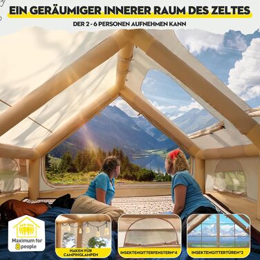 Надувний кемпінговий намет з димоходом та вікном, для 2-10 осіб з насосом, з водонепроникної тканини Oxford, швидке встановлення (4-8 осіб, велике вікно)