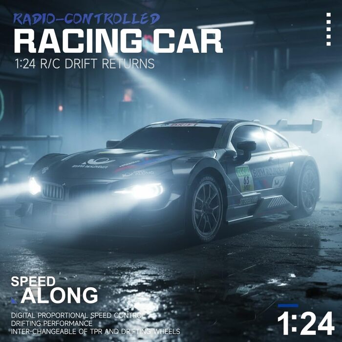 RC Дрифт-кар 1:24, 4WD, 2.4GHz, чорний, 2 батареї, LED, швидкість 20 км/год