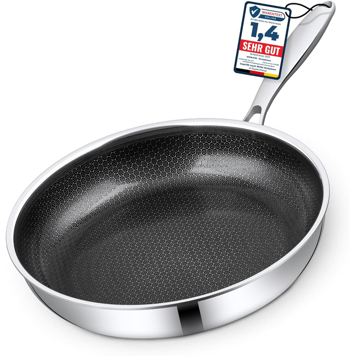 Сковорода Morleos з керамічним покриттям 32 см без PFAS та PTFE | Сковорода-пательня з стільниковою структурою | 5-шарова, 3 мм, 1,67 кг | Преміум-якість для індукційних плит | Антипригарна, для духовки та посудомийної машини