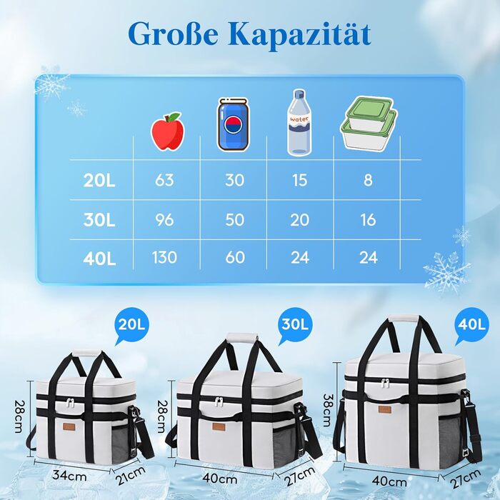 Термосумка-холодильник Lifewit 30л для пікніка, їжі та напоїв (Сріблясто-сіра) - Складана, ізольована сумка-холодильник для роботи, кемпінгу