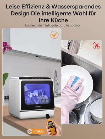 Посудомийна машина Fohere компактна 5л з таймером відкладеного старту (6 годин), 6 програм, для кухні, кемпінгу, автодому