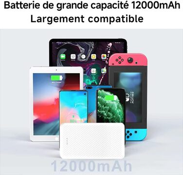 Ультратонкий, 3A USB C, портативний зарядний пристрій для iPhone, Samsung, Huawei, iPad, 12000mAh