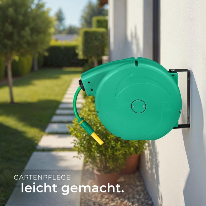Шланговий барабан Tectake® настінний, 1/2 дюйма, 10м, з автозмотуванням, для саду та городу, водяний шланг, котушка для шланга, розпилювач