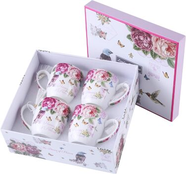 Комплект чашок для кави London Boutique K414: 4 шт., 330 мл, рожевий, стиль Vintage/Retro, флора, подарунок