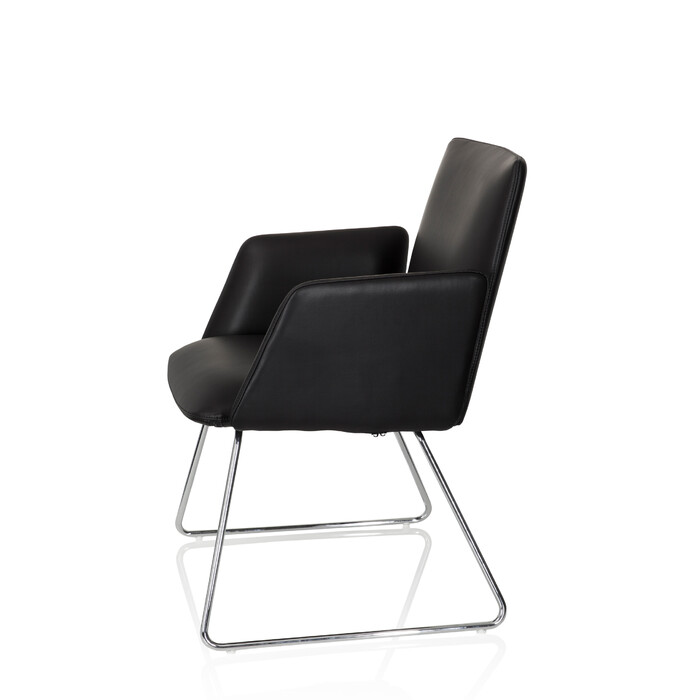 Крісло для відвідувачів DESIGNIA V, штучна шкіра, чорний колір, на коліщатках, hjh OFFICE