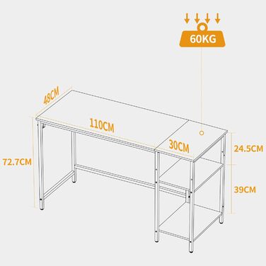 Комп'ютерний стіл CubiCubi з полицями, 100x50 см, білий. Стіл для офісу, дому та робочого кабінету. Сталевий каркас, індустріальний стиль