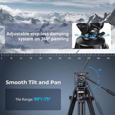 SMALLRIG 62'' відеоштатив з 360° флюїдною головою, легкий алюмінієвий штатив з швидкознімною пластиною та ручкою для DSLR та відеокамер, вантажопідйомність 5 кг, AD-50Lite