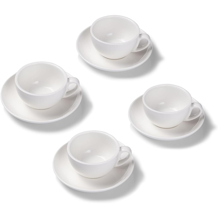 Набір з 4 чашок для капучино - білі, 200 мл, глянцеві, порцелянові, товстостінні, можна мити в посудомийній машині, італійський дизайн - набір кавових чашок з блюдцями (макс. 50 символів)